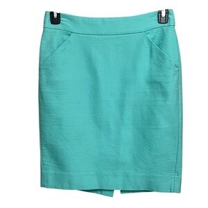 J CREW‎ Pencil Skirt Mint Green Cotton Twill Straight Fit Knee Length Size 4